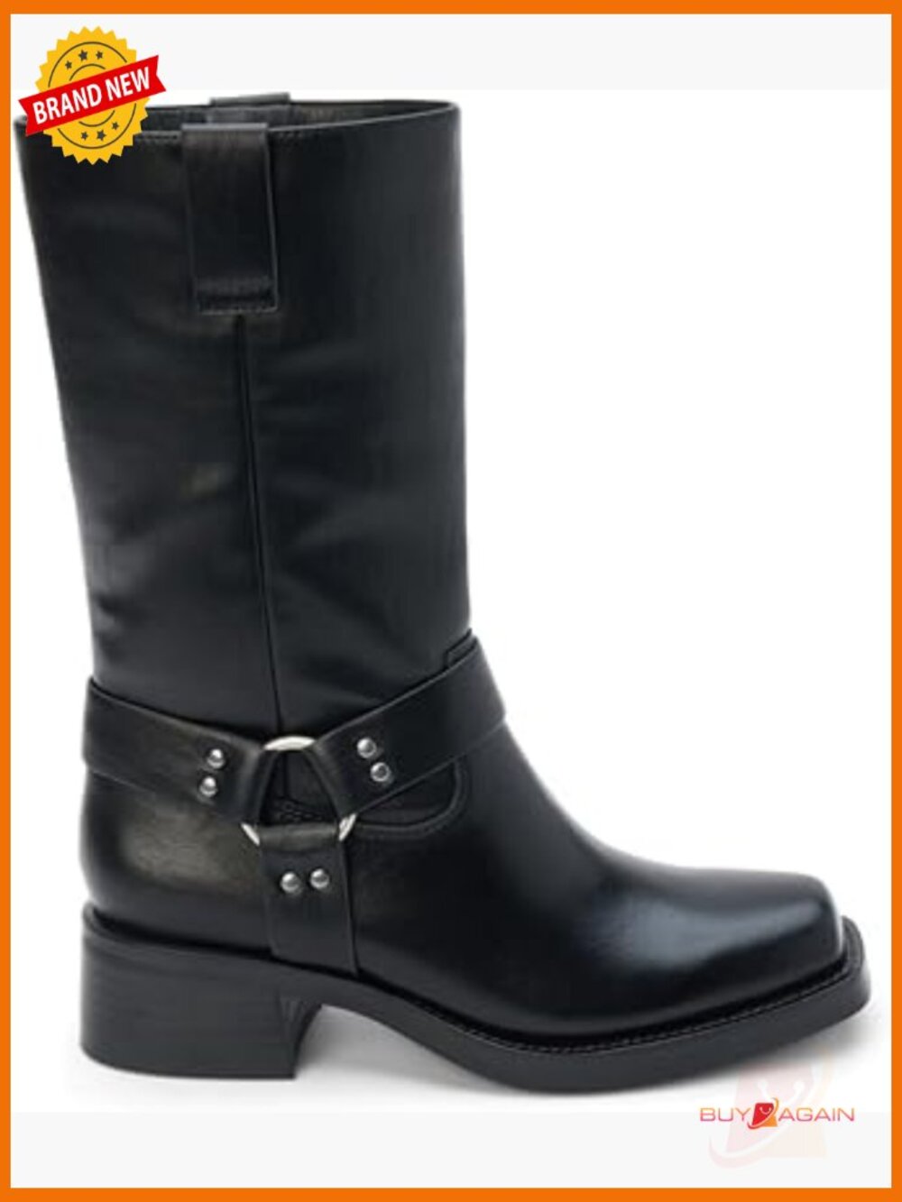 Pull On Motorcycle Boots Mid Calf Low Heel 1-2 Inch - Picture 1 of 5